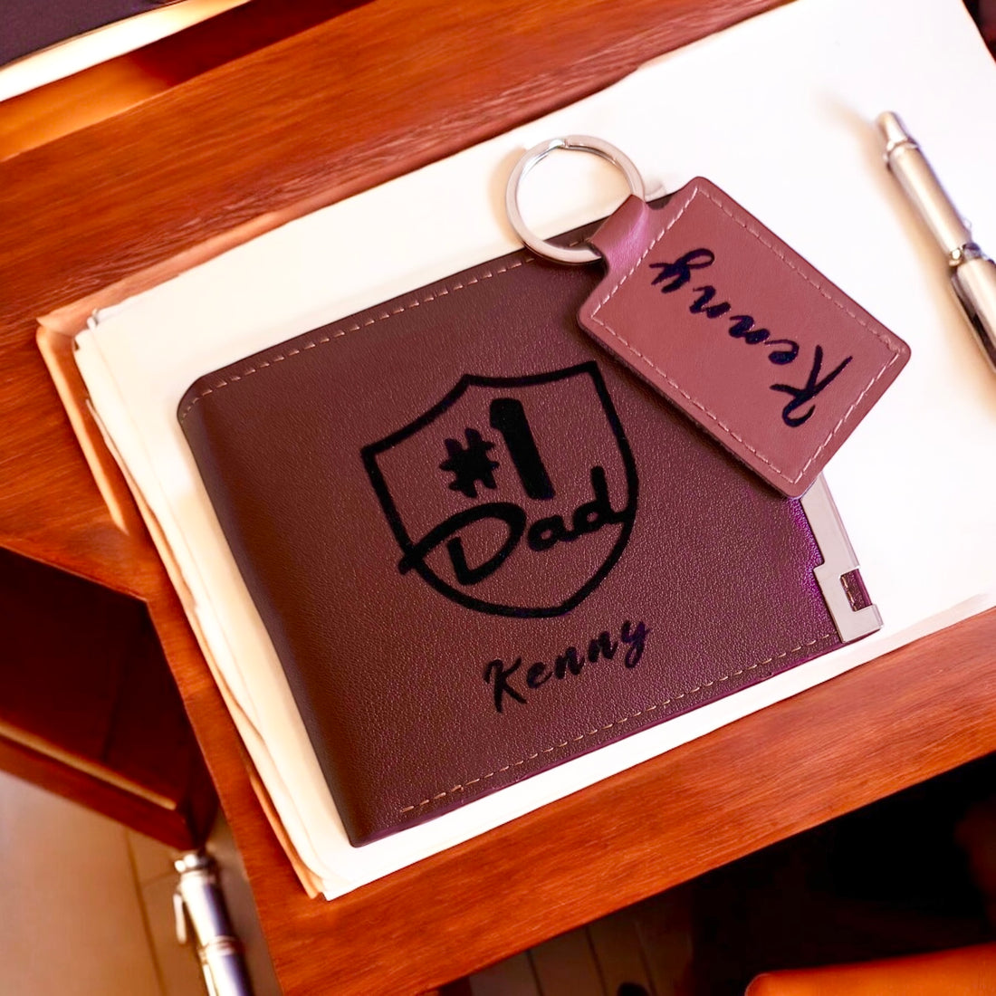 Number one Dad wallet and keychain set